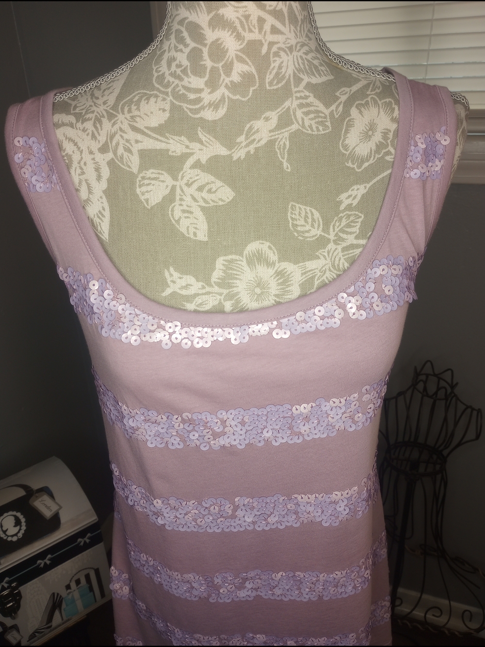 DKNYC Lilac Sequin Stripe Tank Top